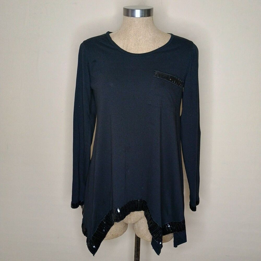 Romeo & Juliet Couture Blouse Shirt Sz L Black Sequins Glam Rock Whimsigoth
